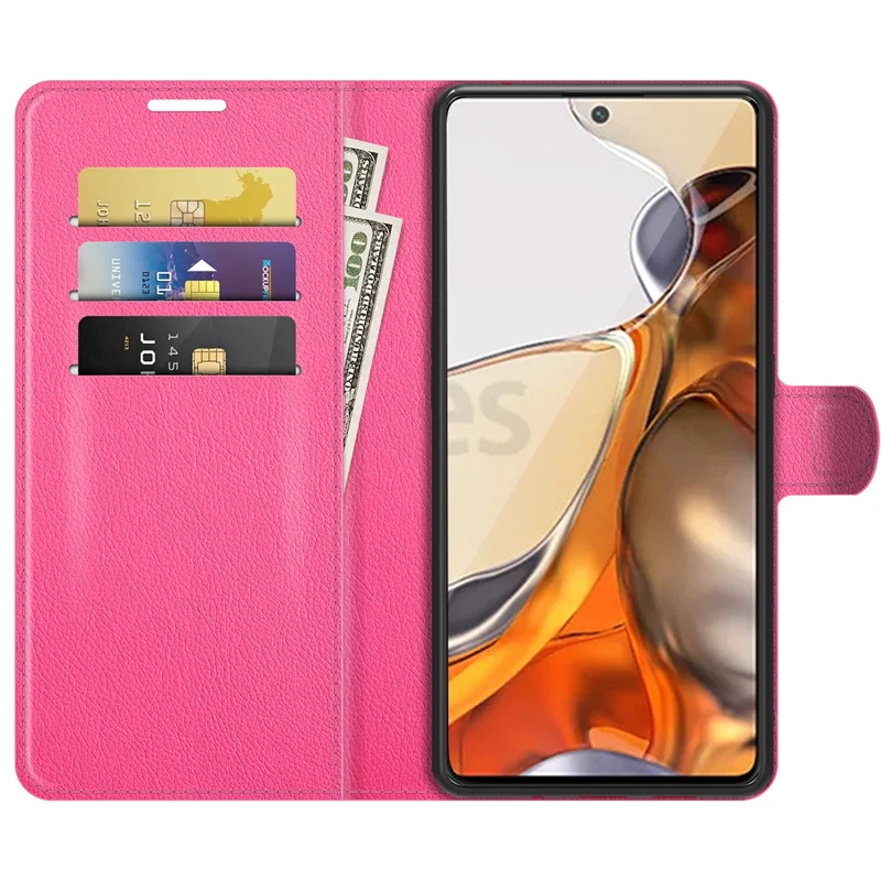 Litchi Texture Anti-Drop Stylish Wallet Design Flip Leather Phone Case with Stand for Xiaomi 11T 5G / 11T Pro 5G - Rose