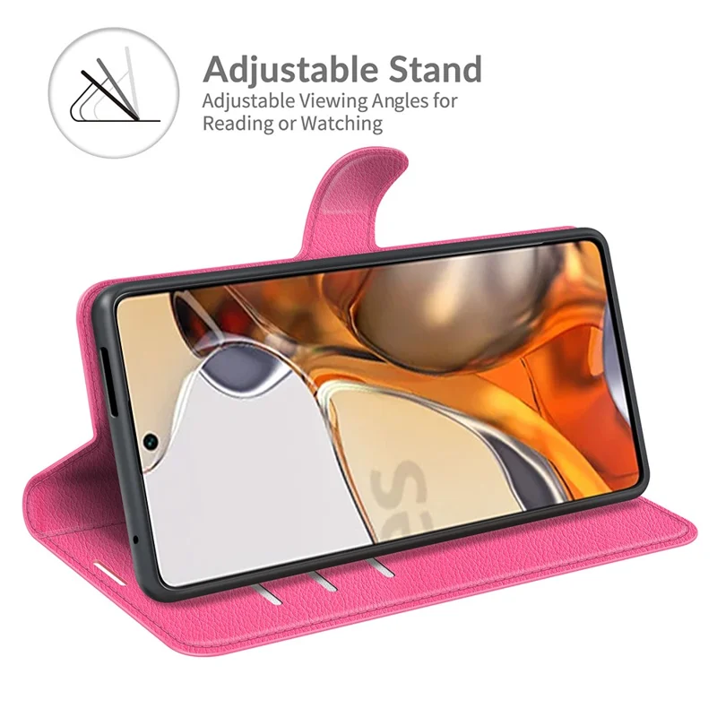Litchi Texture Anti-Drop Stylish Wallet Design Flip Leather Phone Case with Stand for Xiaomi 11T 5G / 11T Pro 5G - Rose