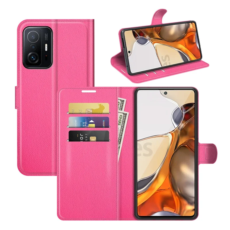 Litchi Texture Anti-Drop Stylish Wallet Design Flip Leather Phone Case with Stand for Xiaomi 11T 5G / 11T Pro 5G - Rose