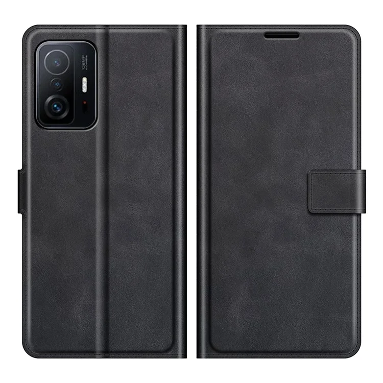 PU Leather Wallet Stand Phone Case with Magnetic Clasp Flip Cover for Xiaomi 11T 5G / 11T Pro 5G - Black