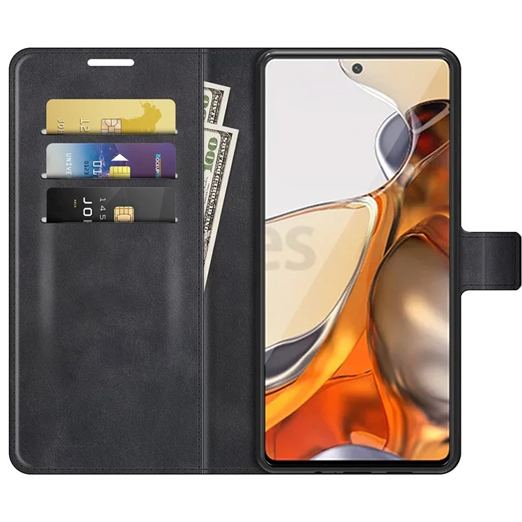 PU Leather Wallet Stand Phone Case with Magnetic Clasp Flip Cover for Xiaomi 11T 5G / 11T Pro 5G - Black