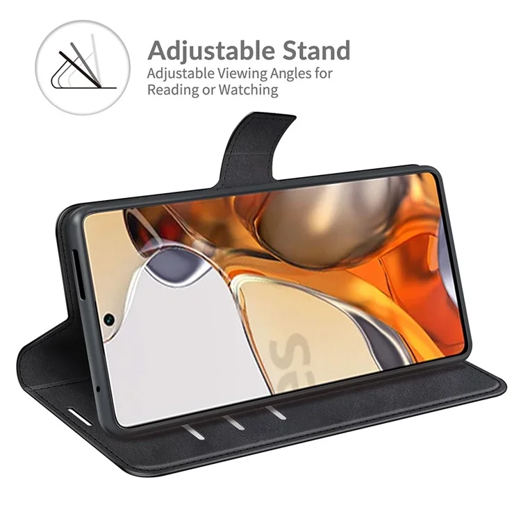 PU Leder Brieftaschenstand Telefonhülle Mit Magnetverschluss Flip -abdeckung Für Xiaomi 11t 5G / 11t Pro 5g - Schwarz