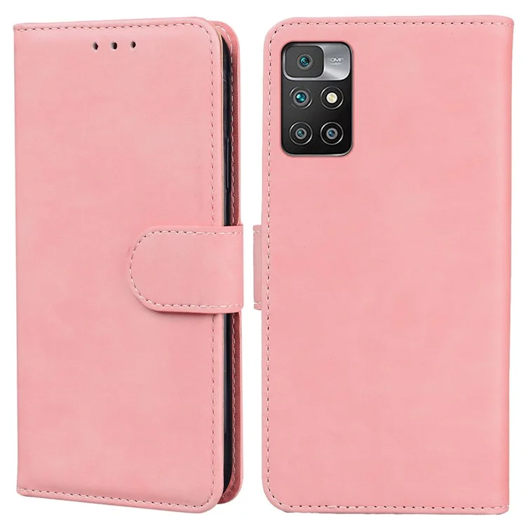 Stand Flip Folio Case Soft PU Leather Wallet Magnetic Closure Protective Cover per Xiaomi Redmi 10 4G (2021)/10 Prime/10 2022 4G/Note 11 4G (MediaTek) - Rosa