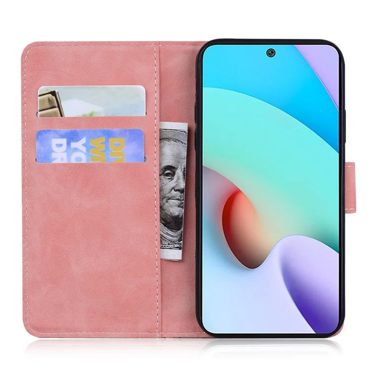 Stand Flip Folio Case Soft PU Leather Wallet Magnetic Closure Protective Cover per Xiaomi Redmi 10 4G (2021)/10 Prime/10 2022 4G/Note 11 4G (MediaTek) - Rosa