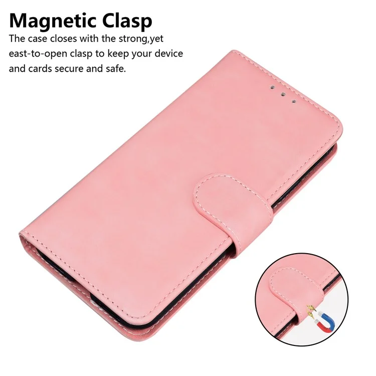 Stand Flip Folio Case Soft PU Leather Wallet Magnetic Closure Protective Cover per Xiaomi Redmi 10 4G (2021)/10 Prime/10 2022 4G/Note 11 4G (MediaTek) - Rosa