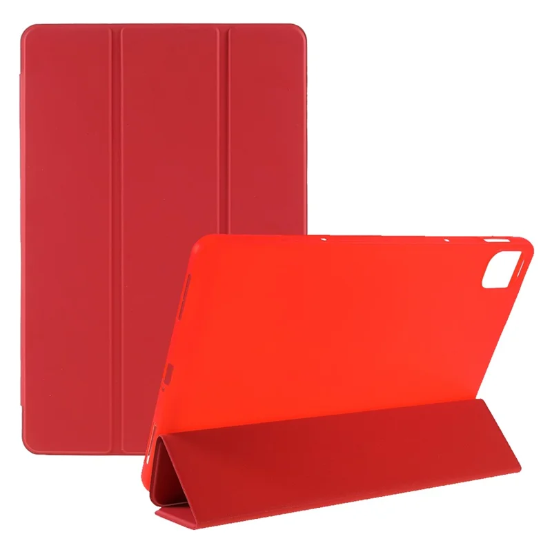 For Xiaomi Pad 5/ Pad 5 Pro Lightweight Slim PU Tablet Case Matte TPU Trifold Stand Cover with Auto Wake/Sleep - Red