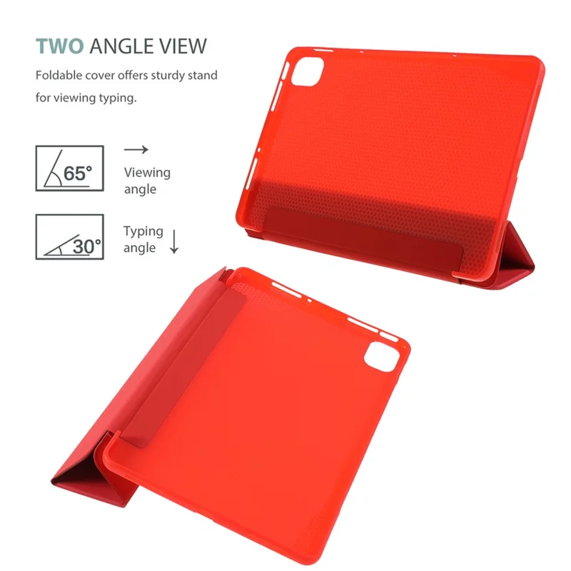 For Xiaomi Pad 5/ Pad 5 Pro Lightweight Slim PU Tablet Case Matte TPU Trifold Stand Cover with Auto Wake/Sleep - Red
