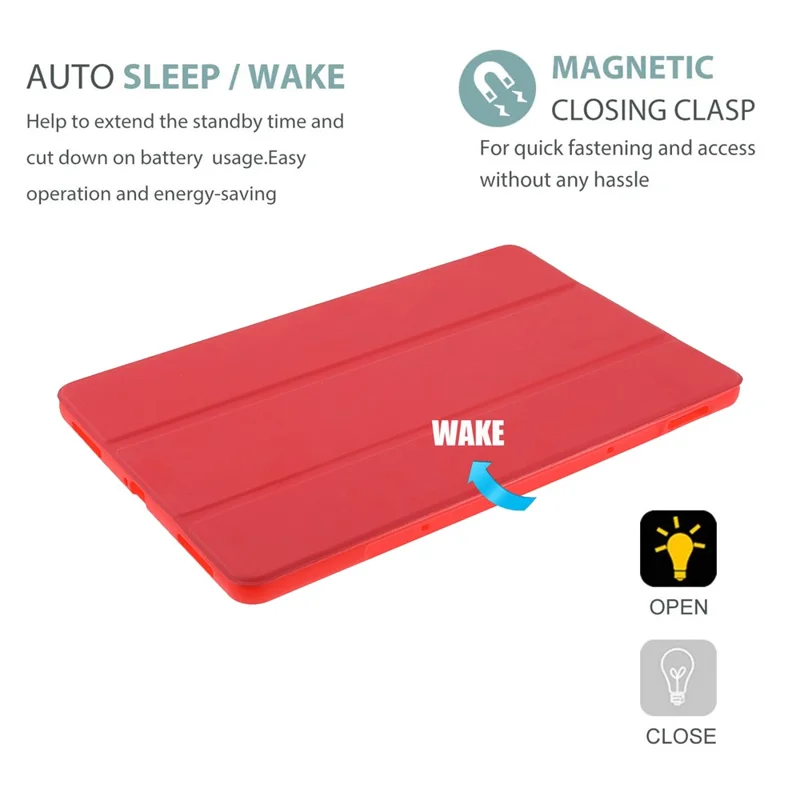 For Xiaomi Pad 5/ Pad 5 Pro Lightweight Slim PU Tablet Case Matte TPU Trifold Stand Cover with Auto Wake/Sleep - Red