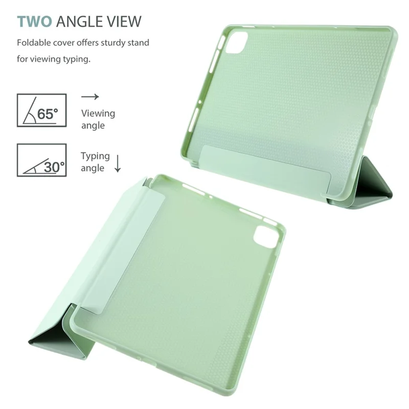 For Xiaomi Pad 5/ Pad 5 Pro Lightweight Slim PU Tablet Case Matte TPU Trifold Stand Cover with Auto Wake/Sleep - Light Green