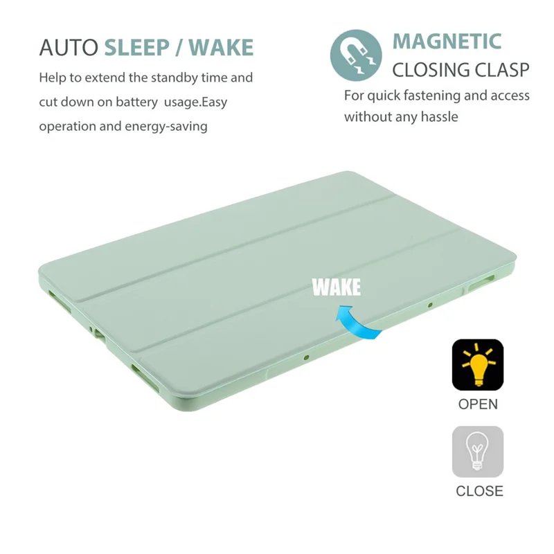 For Xiaomi Pad 5/ Pad 5 Pro Lightweight Slim PU Tablet Case Matte TPU Trifold Stand Cover with Auto Wake/Sleep - Light Green