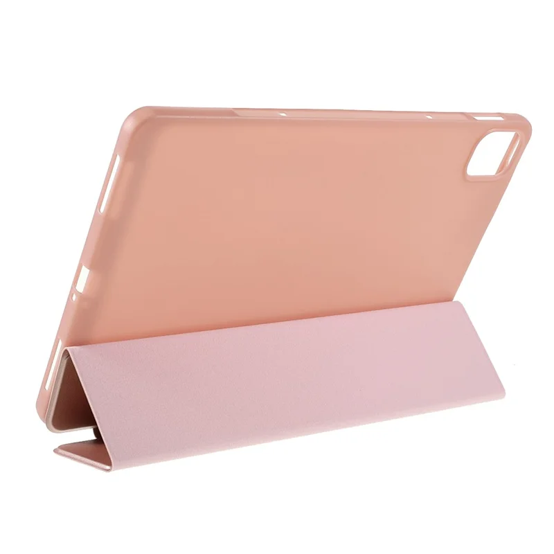 Lättviktig slank skinnfodral till Xiaomi Pad 5/Pad 5 Pro med stativ i tre delar, automatisk in/ur-släckning – Rosenfärgat guld