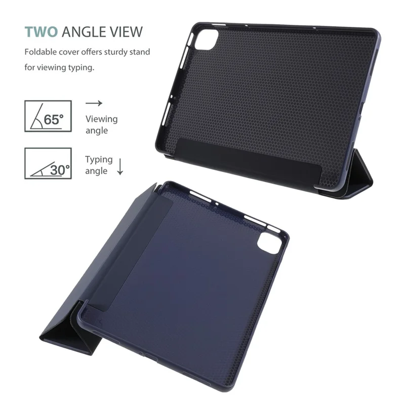 For Xiaomi Pad 5/ Pad 5 Pro Lightweight Slim PU Tablet Case Matte TPU Trifold Stand Cover with Auto Wake/Sleep - Dark Blue