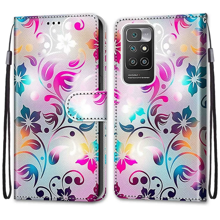 Impresión de Patrón PU Case de Teléfono de Cuero Con Correa Para Xiaomi Redmi Nota 11 4G (MediaTek)/Redmi 10 4G (2021)/Redmi 10 2022 4G/Redmi 10 Prime - Flor Colorida de Gradiente