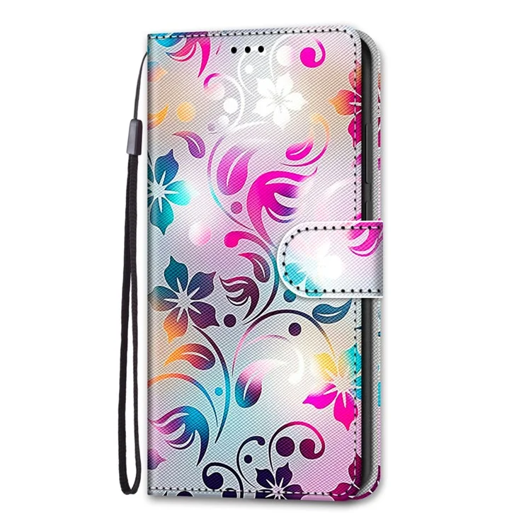 Impresión de Patrón PU Case de Teléfono de Cuero Con Correa Para Xiaomi Redmi Nota 11 4G (MediaTek)/Redmi 10 4G (2021)/Redmi 10 2022 4G/Redmi 10 Prime - Flor Colorida de Gradiente