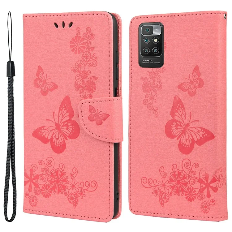 Cassa Da Portafoglio In Pelle Impronta Farfalla Flowerfly Flower Phone Custodia Con Stand Per Xiaomi Redmi 10 Prime / Redmi 10. - Rosa