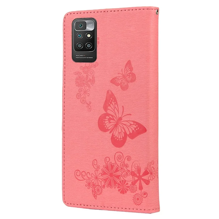 Cassa Da Portafoglio In Pelle Impronta Farfalla Flowerfly Flower Phone Custodia Con Stand Per Xiaomi Redmi 10 Prime / Redmi 10. - Rosa