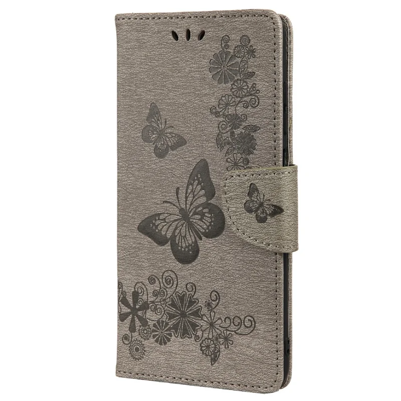 Leather Wallet Case Imprint Butterfly Flower Phone Case with Stand for Xiaomi Redmi 10 Prime / Redmi 10 - Grey