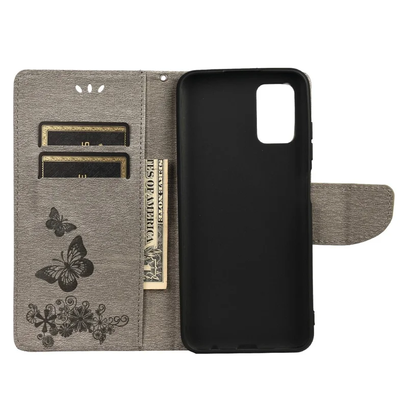 Leather Wallet Case Imprint Butterfly Flower Phone Case with Stand for Xiaomi Redmi 10 Prime / Redmi 10 - Grey