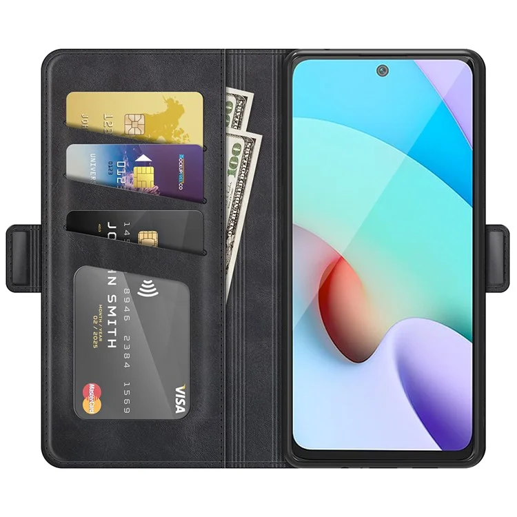 Custodia Portafoglio in Pelle PU con Protezione Completa, Supporto Pieghevole e Chiusura Magnetica Doppia per Xiaomi Redmi 10 Prime / Redmi 10 - Nero