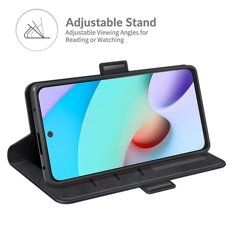 Custodia Portafoglio in Pelle PU con Protezione Completa, Supporto Pieghevole e Chiusura Magnetica Doppia per Xiaomi Redmi 10 Prime / Redmi 10 - Nero