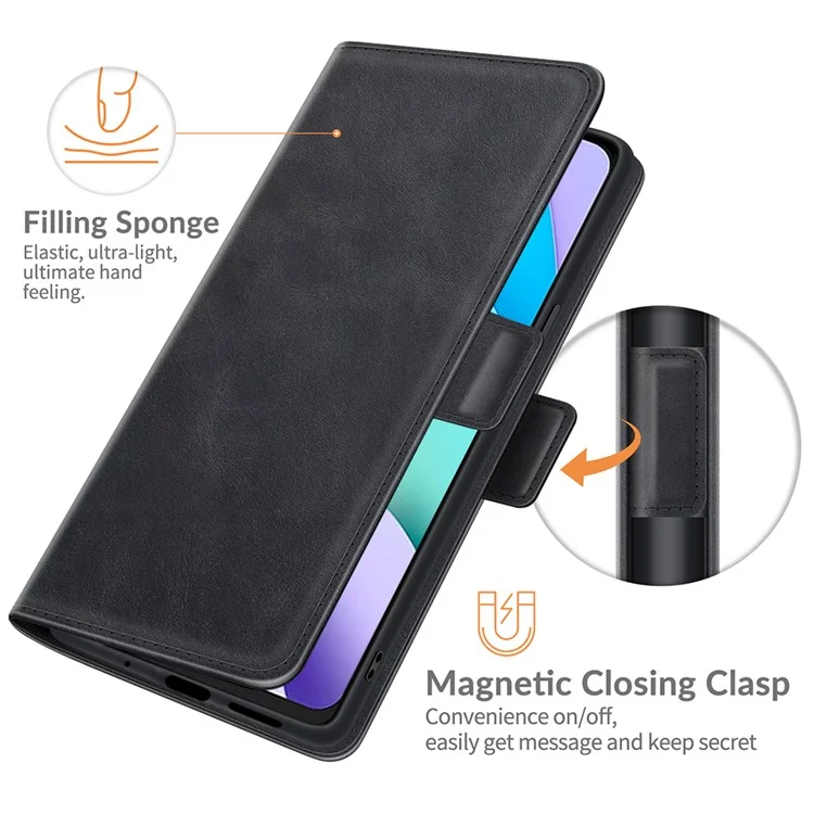 Custodia Portafoglio in Pelle PU con Protezione Completa, Supporto Pieghevole e Chiusura Magnetica Doppia per Xiaomi Redmi 10 Prime / Redmi 10 - Nero