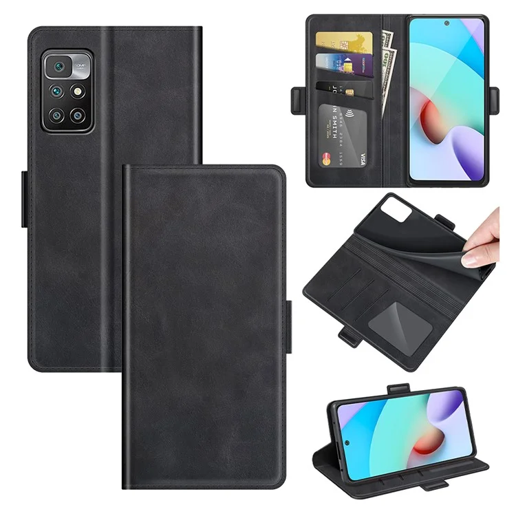 Custodia Portafoglio in Pelle PU con Protezione Completa, Supporto Pieghevole e Chiusura Magnetica Doppia per Xiaomi Redmi 10 Prime / Redmi 10 - Nero