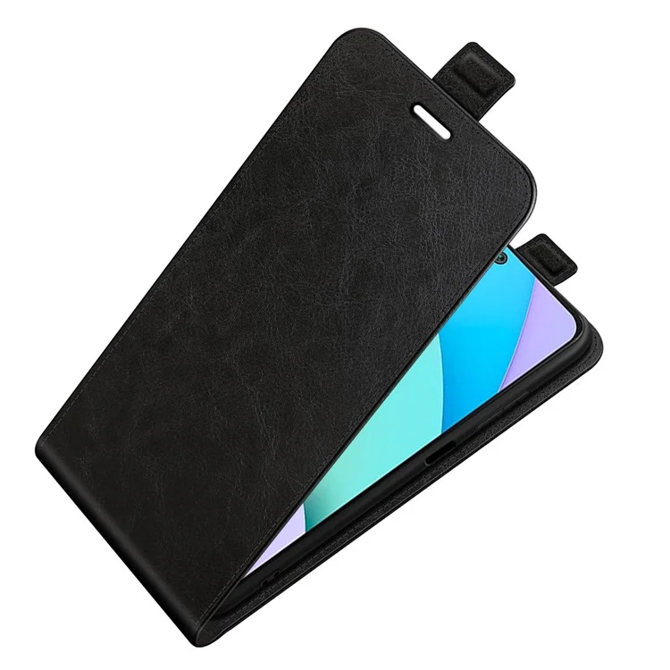 Case de Cuero de Caballo Loco Resistente a Rasguño Vertical Con Soporte Para Una Sola Tarjeta Para Xiaomi Redmi 10 - Negro