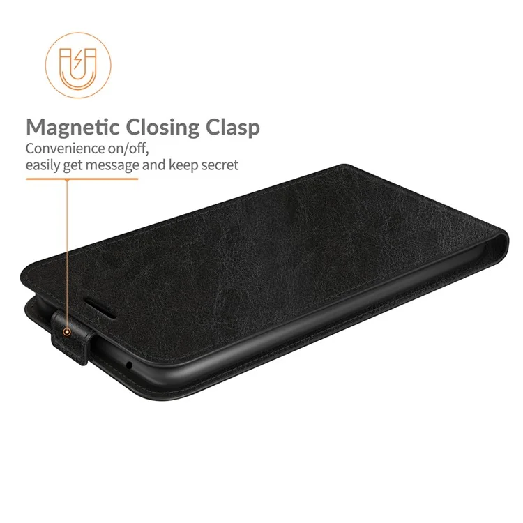 Case de Cuero de Caballo Loco Resistente a Rasguño Vertical Con Soporte Para Una Sola Tarjeta Para Xiaomi Redmi 10 - Negro