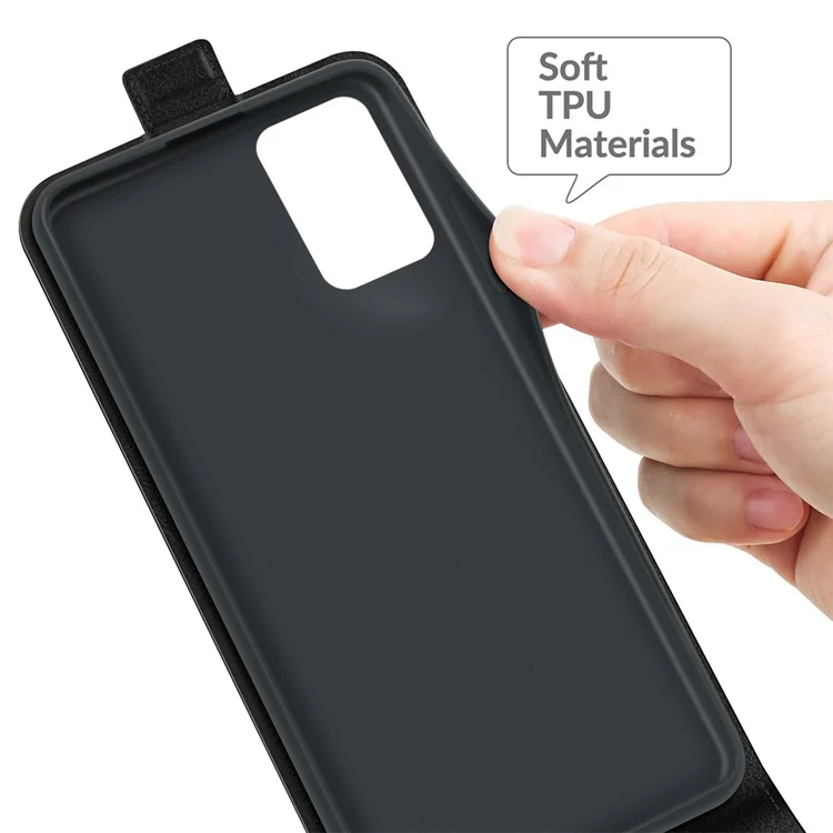 Case de Cuero de Caballo Loco Resistente a Rasguño Vertical Con Soporte Para Una Sola Tarjeta Para Xiaomi Redmi 10 - Negro