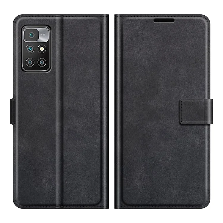 Folio Flip Magnetic Clasp Leather Phone Case Wallet Stand Cover for Xiaomi Redmi Note 11 4G (MediaTek)/Redmi 10 4G (2021)/Redmi 10 2022 4G/Redmi 10 Prime - Black