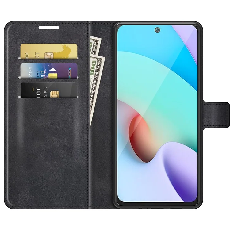 Capa de Carteira Tipo Folio com Fecho Magnético em Couro para Xiaomi Redmi Note 11 4G (MediaTek)/Redmi 10 4G (2021)/Redmi 10 2022 4G/Redmi 10 Prime - Preta