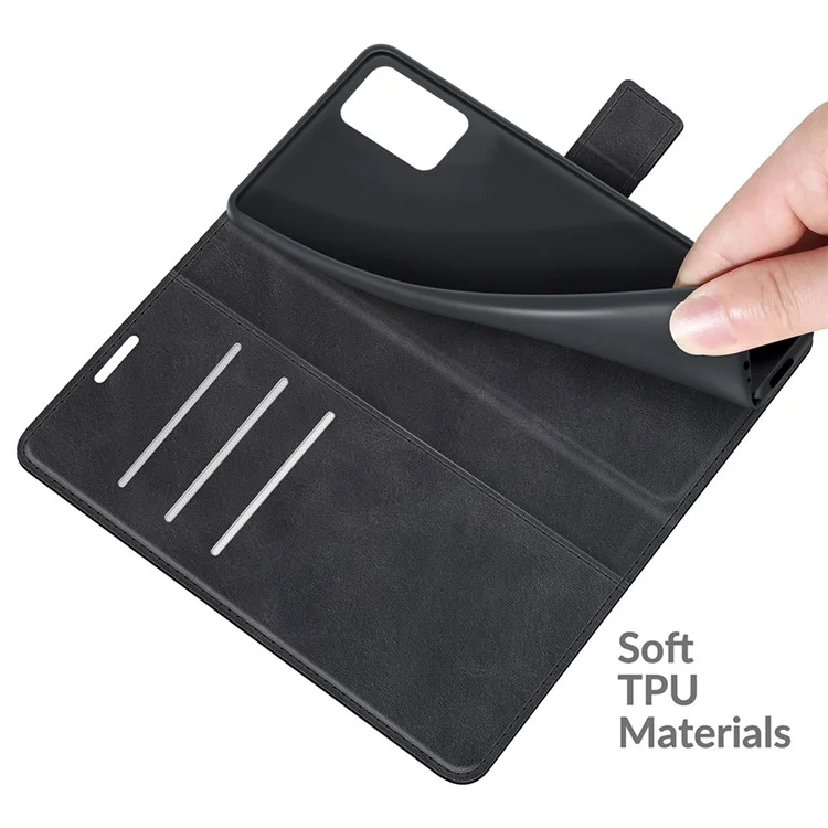 Capa de Carteira Tipo Folio com Fecho Magnético em Couro para Xiaomi Redmi Note 11 4G (MediaTek)/Redmi 10 4G (2021)/Redmi 10 2022 4G/Redmi 10 Prime - Preta