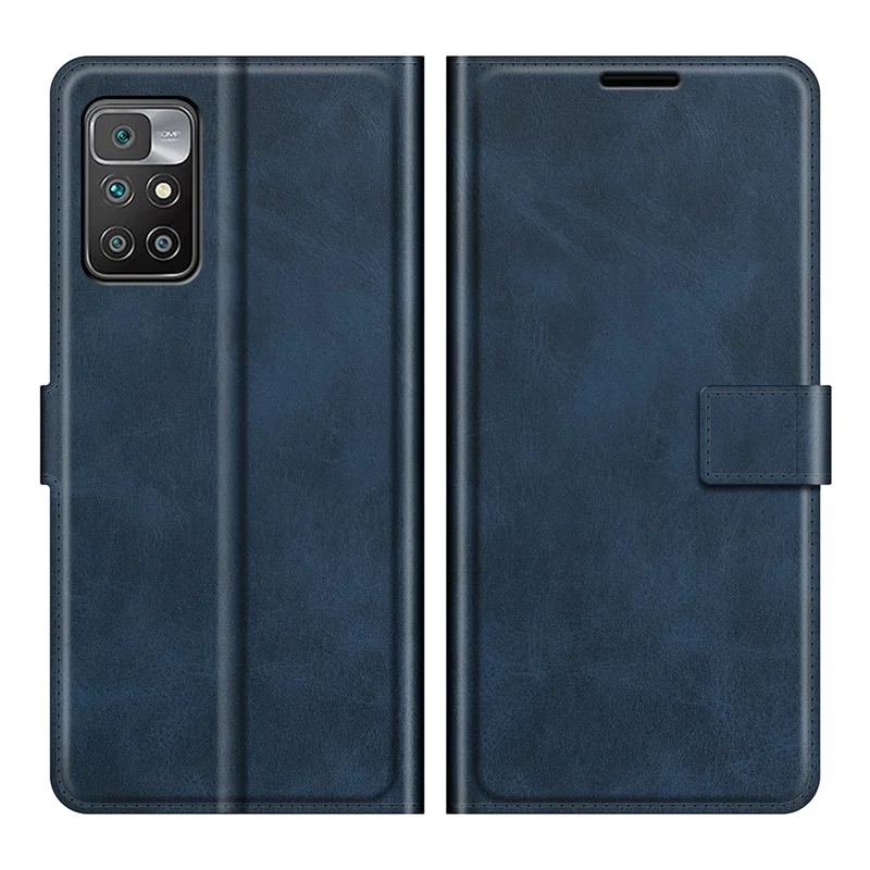 Folio Flip Magnetic Clasp Leather Phone Case Wallet Stand Cover for Xiaomi Redmi Note 11 4G (MediaTek)/Redmi 10 4G (2021)/Redmi 10 2022 4G/Redmi 10 Prime - Blue