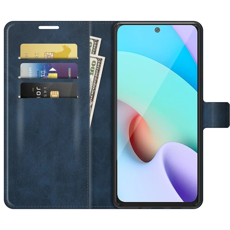 Folio Flip Magnetic Clasp Leather Phone Case Wallet Stand Cover for Xiaomi Redmi Note 11 4G (MediaTek)/Redmi 10 4G (2021)/Redmi 10 2022 4G/Redmi 10 Prime - Blue