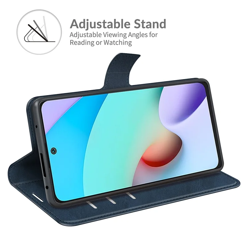 Folio Flip Magnetic Clasp Leather Phone Case Wallet Stand Cover for Xiaomi Redmi Note 11 4G (MediaTek)/Redmi 10 4G (2021)/Redmi 10 2022 4G/Redmi 10 Prime - Blue