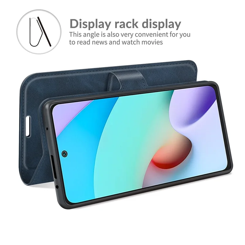 Folio Flip Magnetic Clasp Leather Phone Case Wallet Stand Cover for Xiaomi Redmi Note 11 4G (MediaTek)/Redmi 10 4G (2021)/Redmi 10 2022 4G/Redmi 10 Prime - Blue