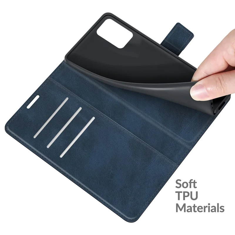 Folio Flip Magnetic Clasp Leather Phone Case Wallet Stand Cover for Xiaomi Redmi Note 11 4G (MediaTek)/Redmi 10 4G (2021)/Redmi 10 2022 4G/Redmi 10 Prime - Blue