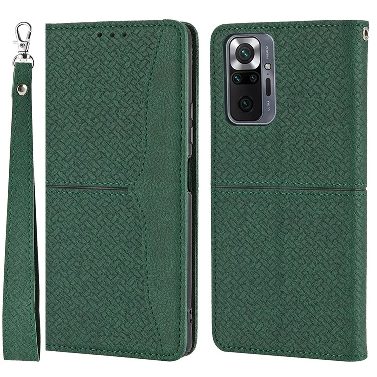 Caixa de Couro da Carteira de Textura de Tecido Absorvida Automaticamente Com Alça Prática Para Xiaomi Redmi Note 10 Pro 4G (Global) / Redmi Note 10 Pro Max - Verde