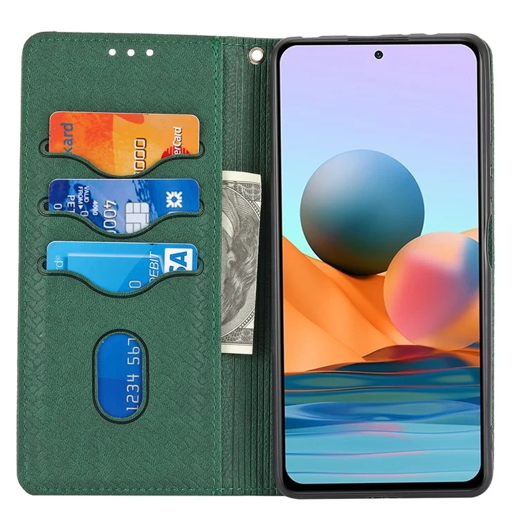 Caja de Cuero de Billetera Tejida de Textura Tejida Autoabsorbida Con Correa Práctica Para Xiaomi Redmi Note 10 Pro 4G (Global) / Redmi Note 10 Pro Max - Verde