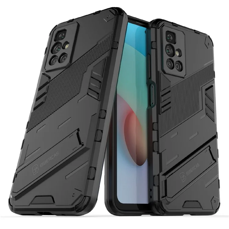 Para Xiaomi Redmi 10 4G (2021)/Redmi 10 2022 4G/Redmi Note 11 4G (MediaTek) Funda Posterior a Prueba de Golpes de PC Rígida + TPU Suave con Soporte - Negro