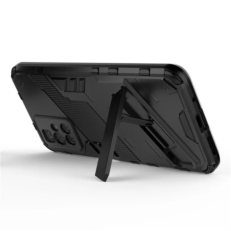 Para Xiaomi Redmi 10 4G (2021)/Redmi 10 2022 4G/Redmi Note 11 4G (MediaTek) Funda Posterior a Prueba de Golpes de PC Rígida + TPU Suave con Soporte - Negro