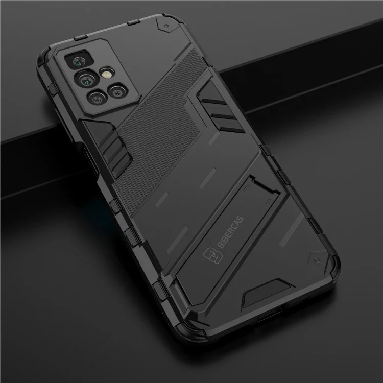 Para Xiaomi Redmi 10 4G (2021)/Redmi 10 2022 4G/Redmi Note 11 4G (MediaTek) Funda Posterior a Prueba de Golpes de PC Rígida + TPU Suave con Soporte - Negro