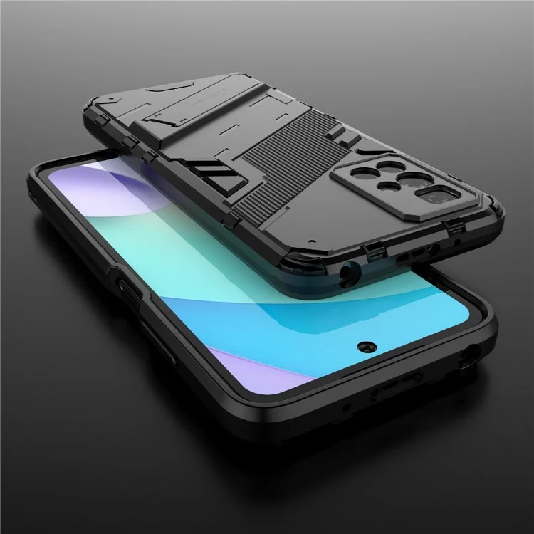 Para Xiaomi Redmi 10 4G (2021)/Redmi 10 2022 4G/Redmi Note 11 4G (MediaTek) Funda Posterior a Prueba de Golpes de PC Rígida + TPU Suave con Soporte - Negro