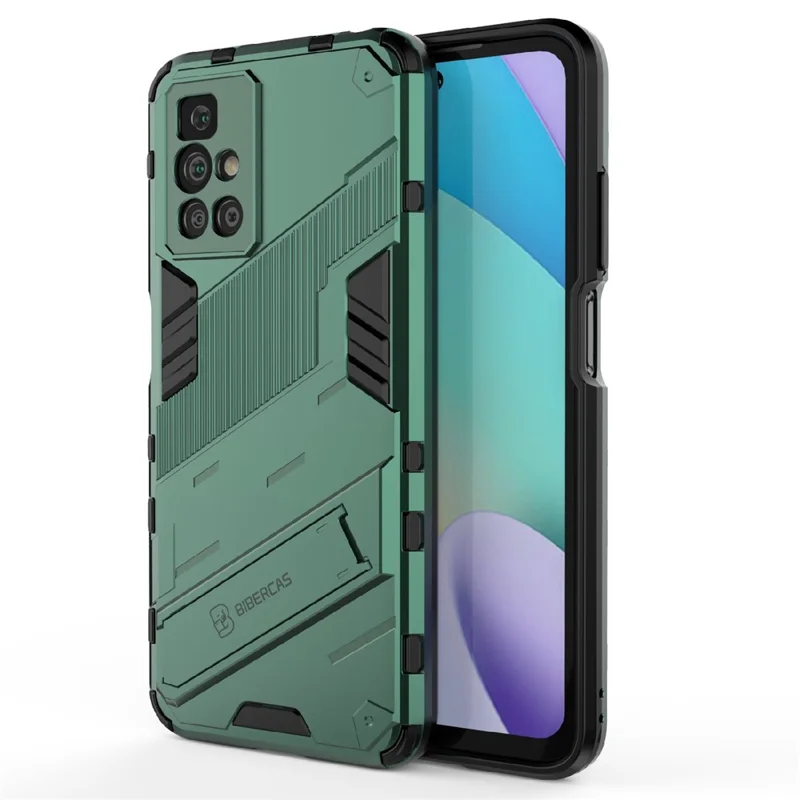 For Xiaomi Redmi 10 4G (2021)/Redmi 10 2022 4G/Redmi Note 11 4G (MediaTek) Armor Shockproof Soft TPU + Hard PC Kickstand Back Cover - Green