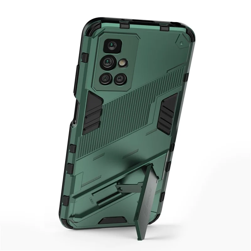 For Xiaomi Redmi 10 4G (2021)/Redmi 10 2022 4G/Redmi Note 11 4G (MediaTek) Armor Shockproof Soft TPU + Hard PC Kickstand Back Cover - Green