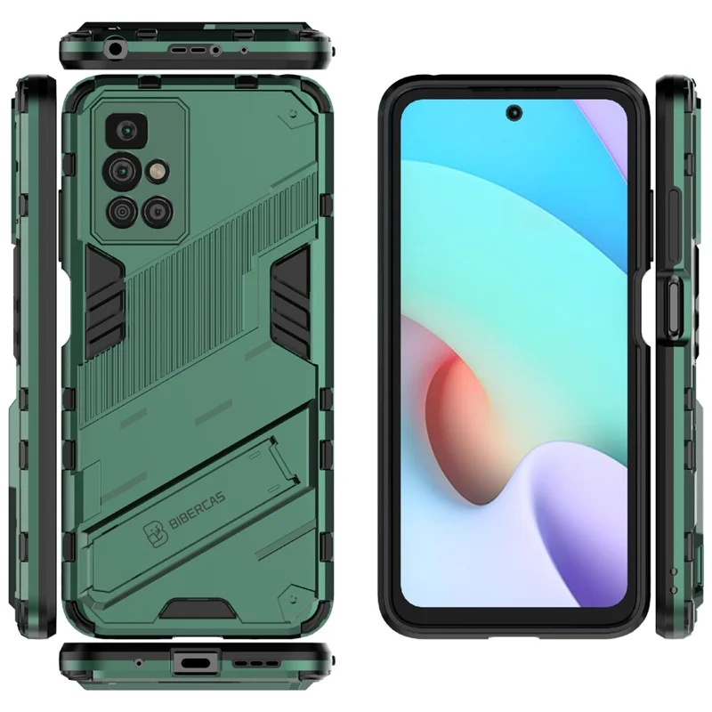 For Xiaomi Redmi 10 4G (2021)/Redmi 10 2022 4G/Redmi Note 11 4G (MediaTek) Armor Shockproof Soft TPU + Hard PC Kickstand Back Cover - Green