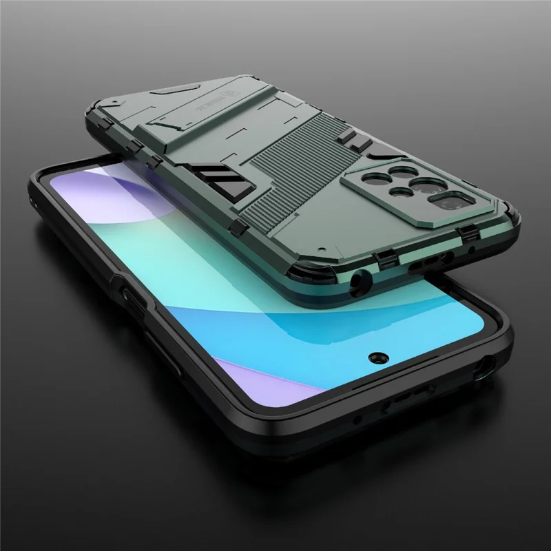 For Xiaomi Redmi 10 4G (2021)/Redmi 10 2022 4G/Redmi Note 11 4G (MediaTek) Armor Shockproof Soft TPU + Hard PC Kickstand Back Cover - Green