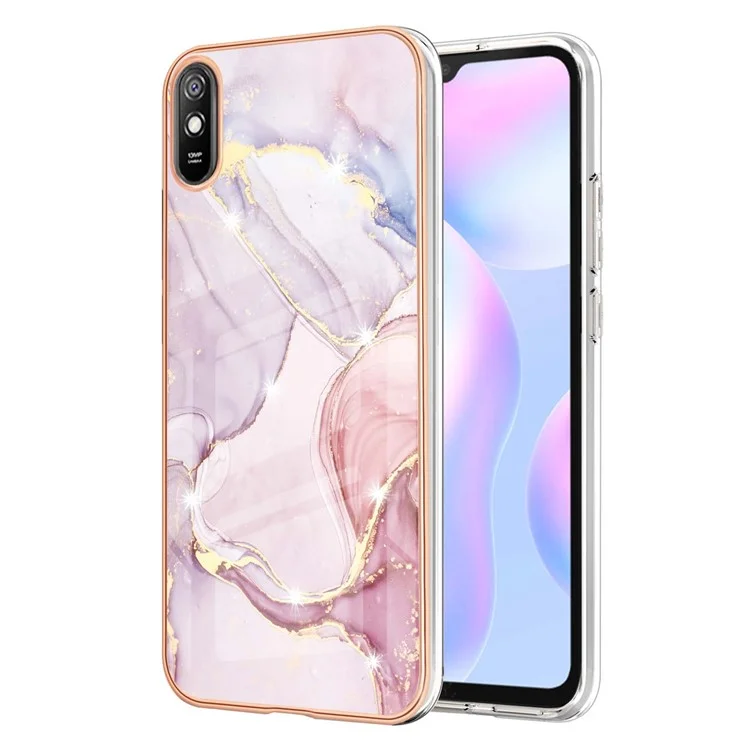 Электроплатиковый мраморный рисунок IMD Design Phone Shell Protector Case для Xiaomi Redmi 9A - Rose Gold 005