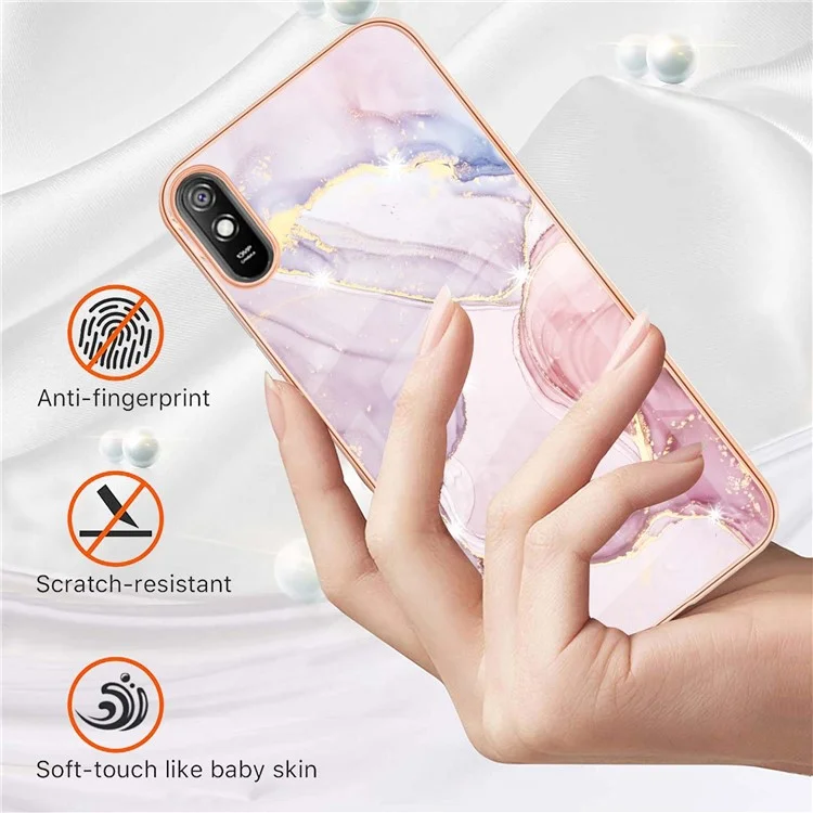 Электроплатиковый мраморный рисунок IMD Design Phone Shell Protector Case для Xiaomi Redmi 9A - Rose Gold 005