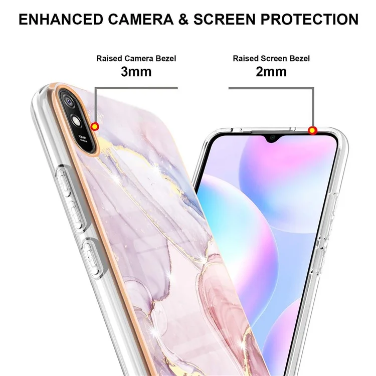 Электроплатиковый мраморный рисунок IMD Design Phone Shell Protector Case для Xiaomi Redmi 9A - Rose Gold 005